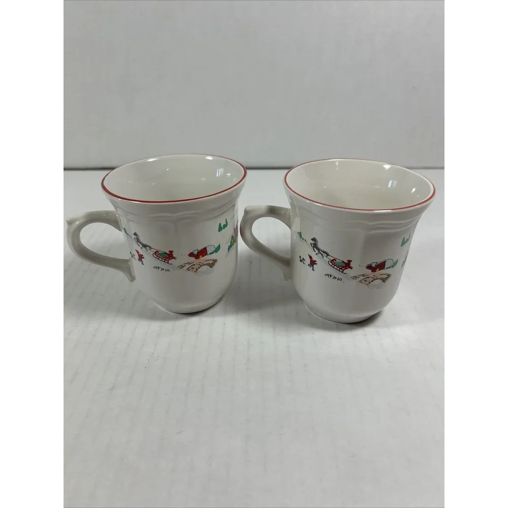 FARBERWARE‎ - WHITE CHRISTMAS - VINTAGE 1995 HOLIDAY Coffee Tea Cups Set 2